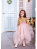 Long Sleeves Gold Sequin Pink Tulle Sparkling Flower Girl Dress